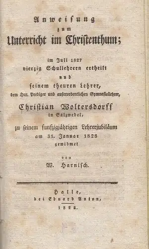 Buch: Anweisung zum Unterricht im Christenthum, Harnisch, W. 1828