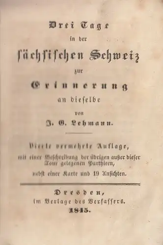 Buch: Drei Tage in der sächsischen Schweiz zur Erinnerung an dieselbe, Lehmann