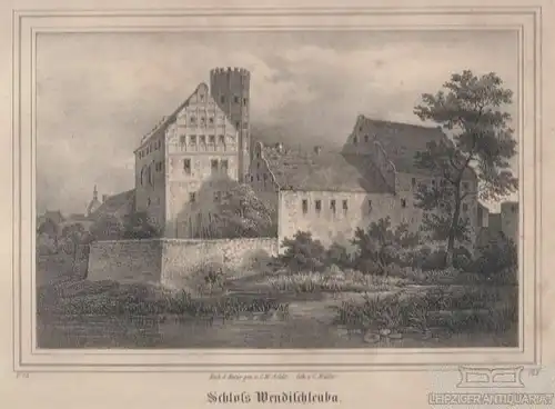Schloß Wendischleuba. Original-Lithographie. Grafik mit Passepartout, Arldt