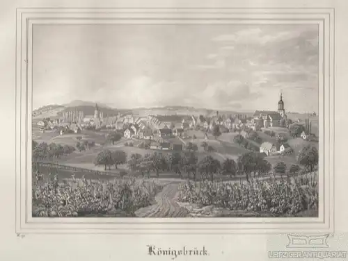 Königsbrück. Original-Lithographie. Grafik mit Passepartout. Kunstgrafik, 1840