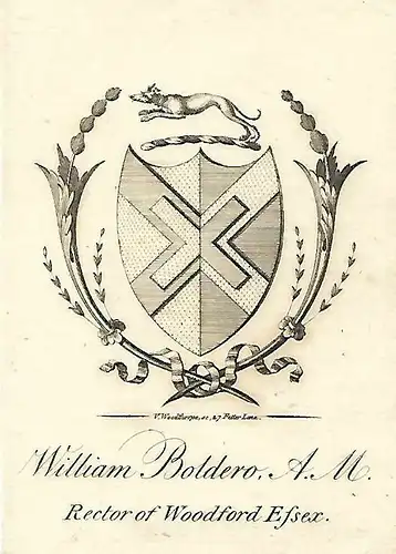 Original Kupferstich-Wappen: Heraldik - William Boldero. A. M., gebraucht, gut