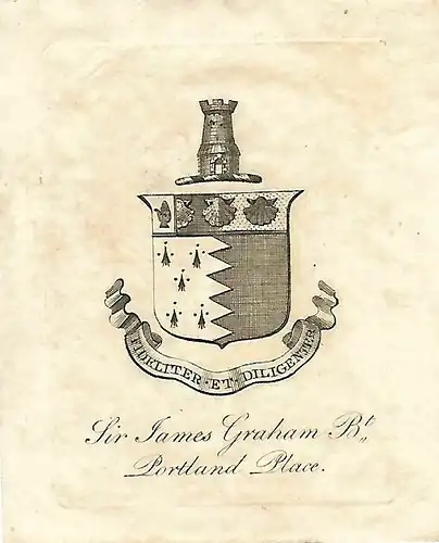 Original Kupferstich-Wappen: Heraldik - Sir James Graham Bt. Portland Place, gut
