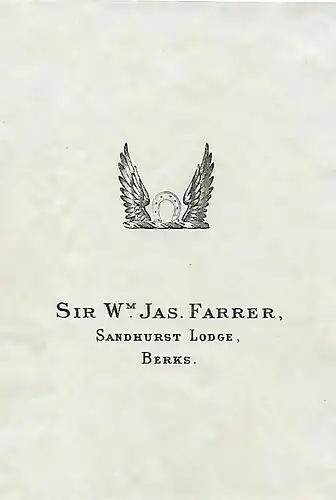 Original Kupferstich-Wappen: Heraldik - Sir Wm. Jas. Farrer, gebraucht, gut