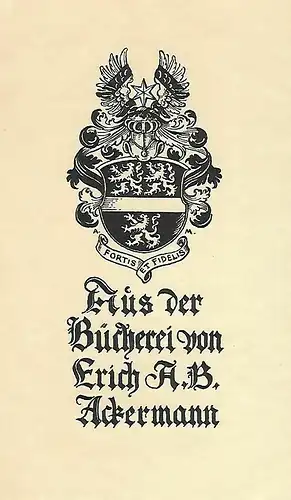Original Kupferstich-Wappen: Heraldik - Aus der Bücherei von Erich A. B. Ackerm.