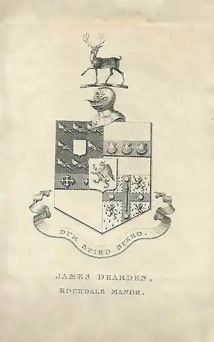 Original Kupferstich-Wappen: Heraldik -  James Dearden, Rochdale, gebraucht, gut