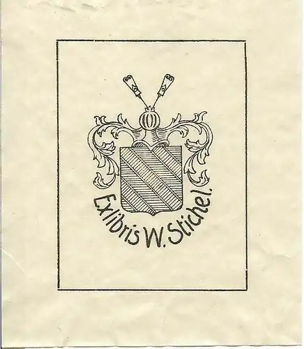 Original Kupferstich-Wappen: Heraldik - Exlibris W. Stichel., gebraucht, gut
