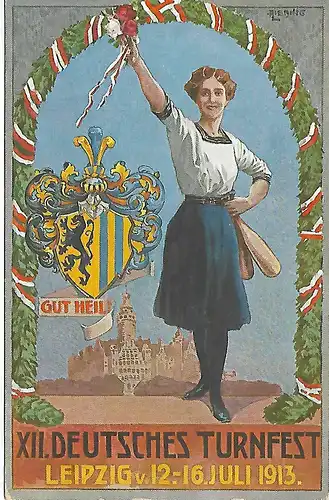 AK XII Deutsches Turnfest Leipzig v. 12.-16. Juli 1913, gebraucht, gut