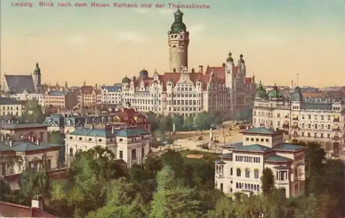 AK Leipzig. Blick nach dem Neuen Rathaus und der Thomaskirche, Postkarte. No. 8