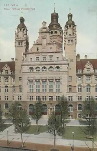 AK Leipzig. Neues Rathaus (Hauptportal). 1905, Postkarte. 1905, gebraucht, gut