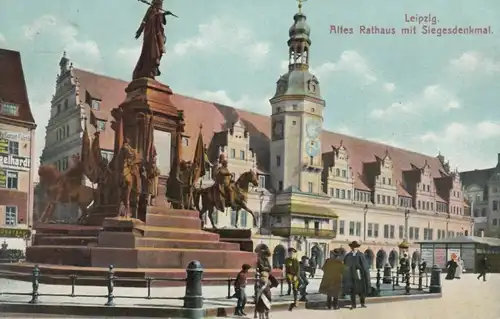 AK Leipzig. Altes Rathaus mit Siegesdenkmal. ca 1910, Postkarte. No. 46