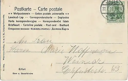 AK Erfurt. Dom und Severikirche. ca. 1910, Postkarte. Serien Nr, ca. 1910