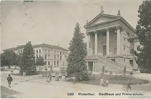 AK Winterthur. Stadthaus und Primarschule. ca. 1908, Postkarte. Ca. 1908
