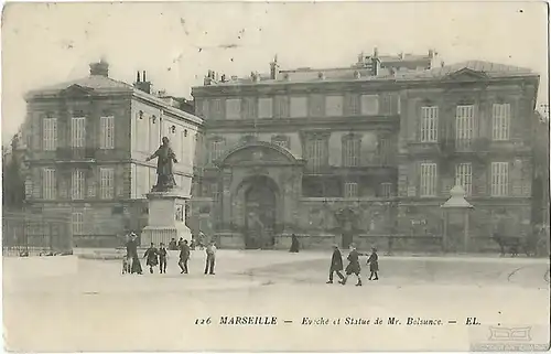 AK Merseille. Eviche et Statue de Mr. Belsunce. ca. 1908, Postkarte. Serien Nr