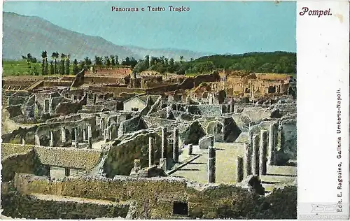 AK Pompei. Panorama e Teatro Tragico. ca. 1913, Postkarte. Serien Nr, ca. 1913