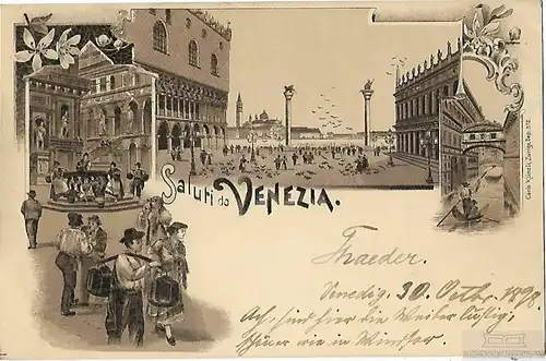 AK Saluti do Venezia. ca. 1898, Postkarte. Ca. 1898, Verlag Carlo Künzli