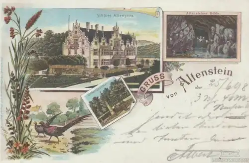 AK Gruss von Altenstein. Schloss Altenstein. Altensteiner Höhle. ca... Postkarte