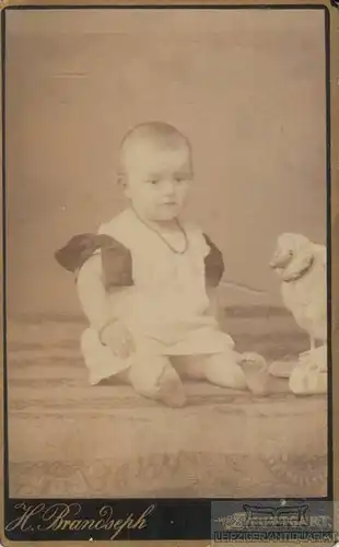 Portrait Kleinkind mit Spielzeughund, Fotografie. Fotobild, gebraucht, gut