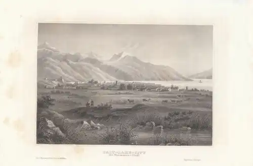 Salt-Lake-City die Mormonen-Stadt. aus Meyers Universum, Stahlstich. Kunstgrafik