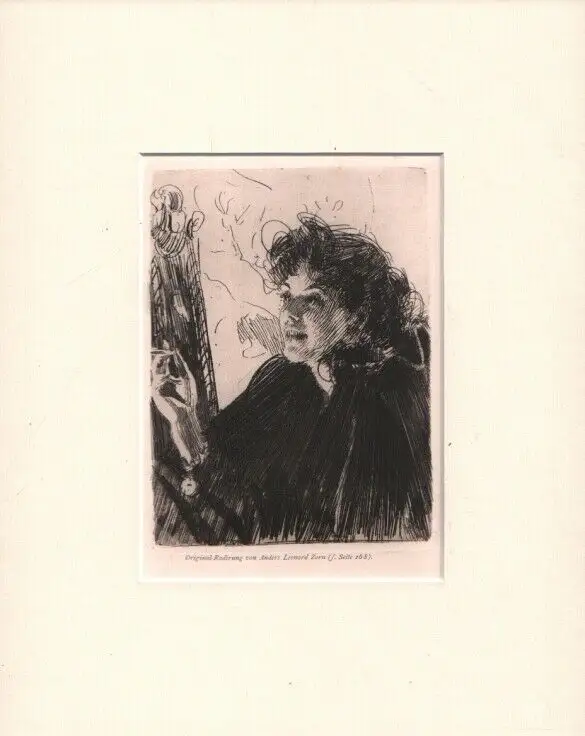 Radierung: Mädchen mit Zigarette, Zorn, Anders Leonard. Kunstgrafik, 1891 1