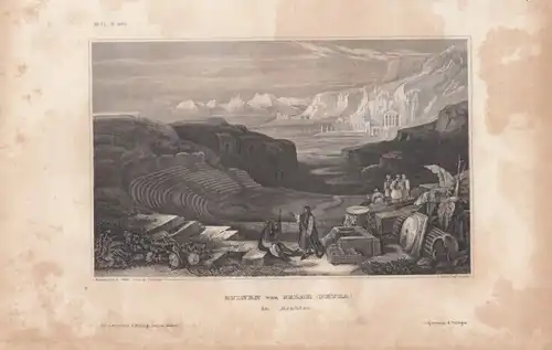 Ruinen von Selah (Petra) in Arabien. aus Meyers Universum, Stahlstich. 1850