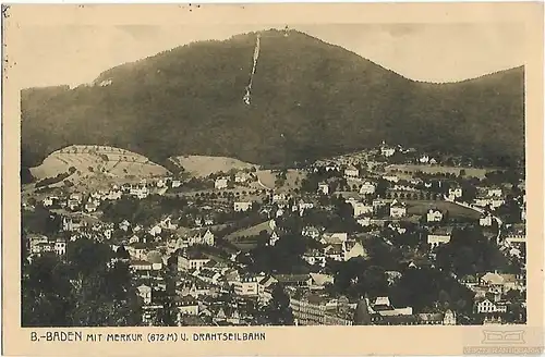 AK B.-Baden mit Merkur und Drahtseilbahn. ca. 1914, Postkarte. Ca. 1914