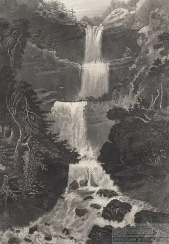 Der Catterskill Fall. aus Meyers Universum, Stahlstich. Kunstgrafik, 1850