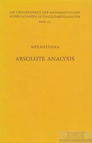 Buch: Absolute Analysis, Nevanlinna, Rolf. 1959, Springer Verlag, gebraucht, gut
