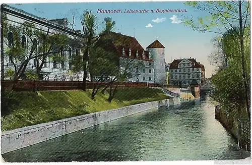 AK Hannover. Leinepartie u. Beguinenturm. ca. 1916, Postkarte. Ca. 1916