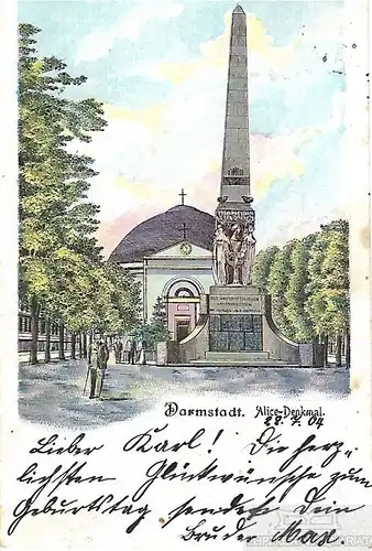 AK Darmstadt. Alice-Denkmal. ca. 1904, Postkarte. Ca. 1904, ohne Verlag