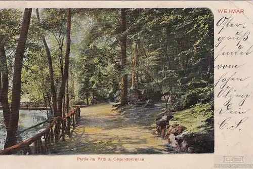 AK Weimar. Partie im Park a. Gesundbrunnen. ca. 1904, Postkarte. Serien Nr