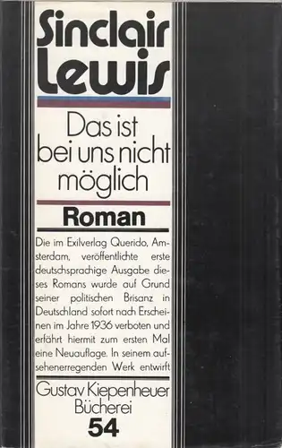 Buch: Das ist bei uns nicht möglich, Lewis, Sinclair. 1984, Kiepenheuer Verlag