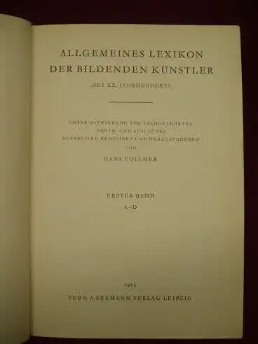 Buch: Allgemeines Lexikon der bildenden Künstler des XX. Jahrhunderts, Vollmer