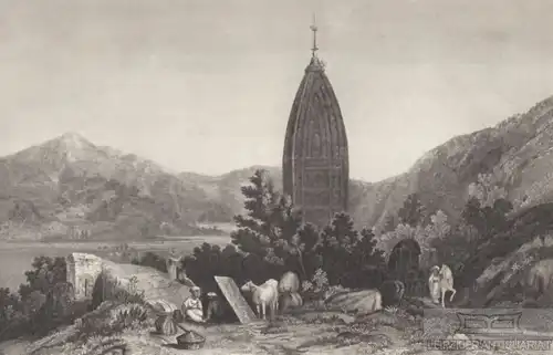 Der Tempel zu Mahadeo in Indien. aus Meyers Universum, Stahlstich. Kunstgrafik