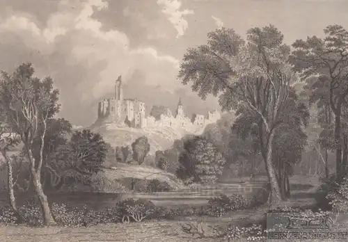 Warkworth-Castle, Northumberland. aus Meyers Universum, Stahlstich. Kunstgrafik