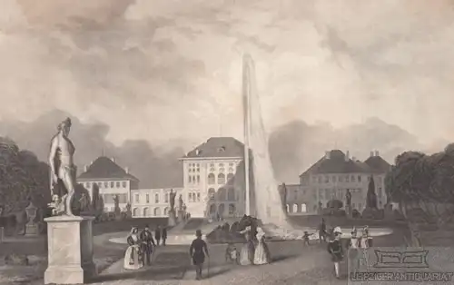 Schloss Nymphenburg bei München. aus Meyers Universum, Stahlstich. Kunstgrafik