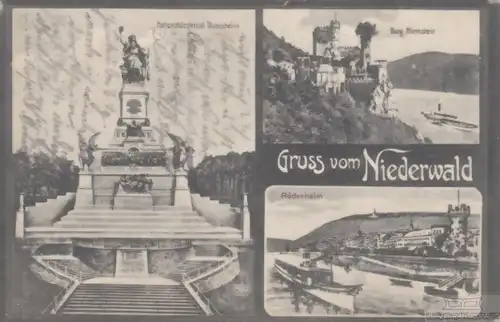 AK Gruss vom Niederwald. Burg Rheinstein. Rüdesheim. ca. 1913, Postkarte