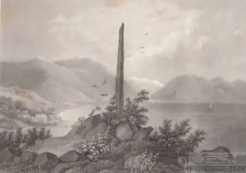 Frithiofs Bauta Sogne-Fjord, in Norwegen. aus Meyers Universum, Stahlstich. 1850