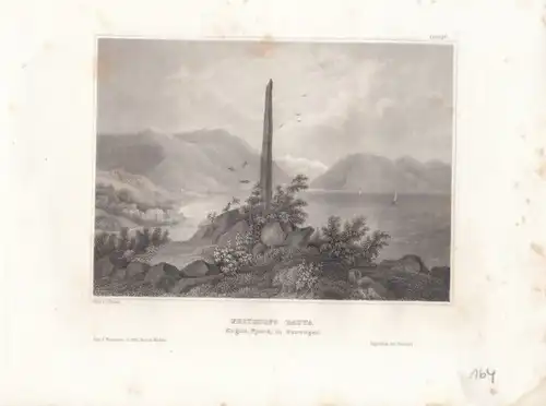 Frithiofs Bauta Sogne-Fjord, in Norwegen. aus Meyers Universum, Stahlstich. 1850