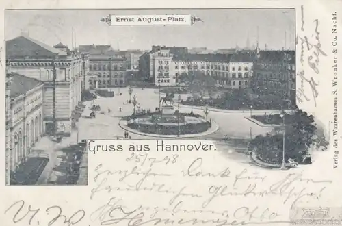 AK Gruss aus Hannover. Ernst August-Platz. ca. 1898, Postkarte. Ca. 1898