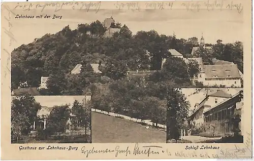 AK Lehnhaus mit der Burg. Gasthaus zur Lehnhaus-Burg. Schloß... Postkarte