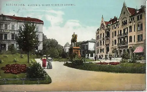 AK Nordhausen. Museum u. Kaiser Friedrich Denkmal. ca. 1911, Postkarte. Ca. 1911