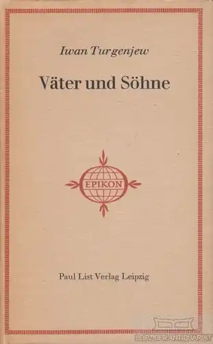 Buch: Väter und Söhne, Turgenjew, Iwan. Epikon - Romane der Weltliteratur, 1964