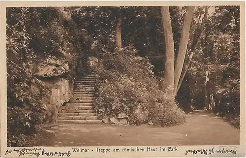 AK Weimar. Treppe am römischen Haus im Park. ca. 1920, Postkarte. Serien Nr