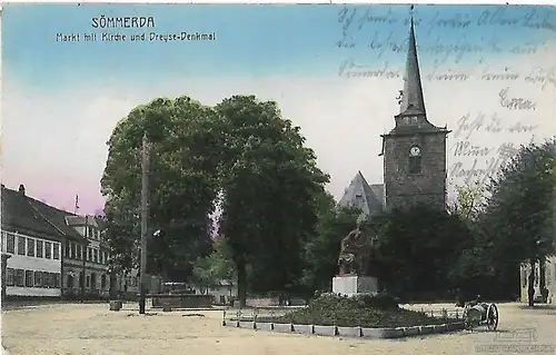 AK Sömmerda. Markt mit Kirche und Dreyse-Denkmal. ca. 1916, Postkarte. Serien Nr