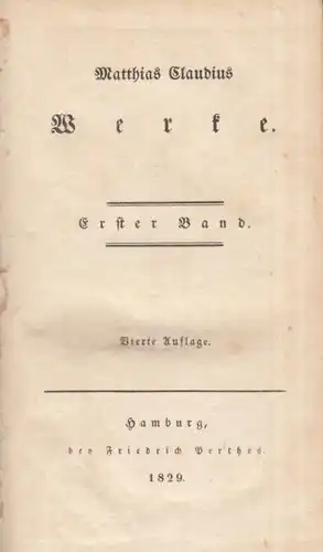Buch: ASMUS omnia sua SECUM portans, Claudius, Matthias. 2 Bände, 1829
