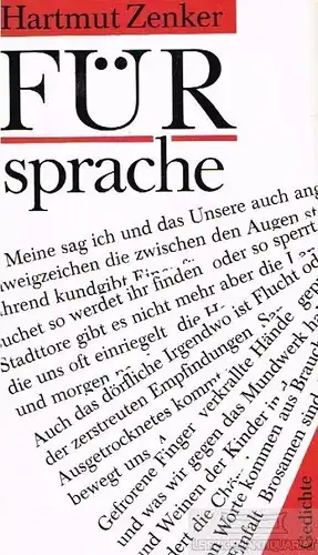 Buch: Fürsprache, Zenker, Hartmut. 1987, Mitteldeutscher Verlag, Gedichte