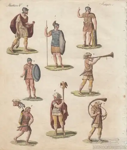 Alterthümer. Tafel V. Römische Fußsoldaten, Kupferstich, Bertuch. Kunstgrafik