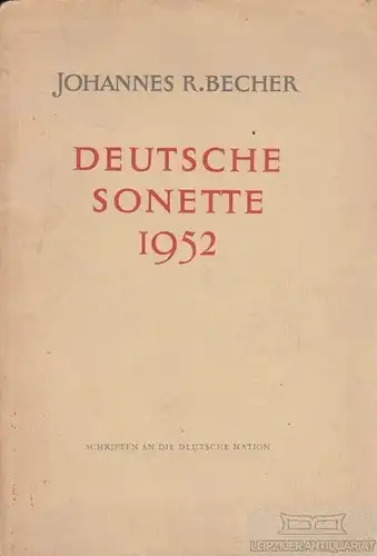 Buch: Deutsche Sonette 1952, Becher, Johannes R. 1952, Aufbau Verlag
