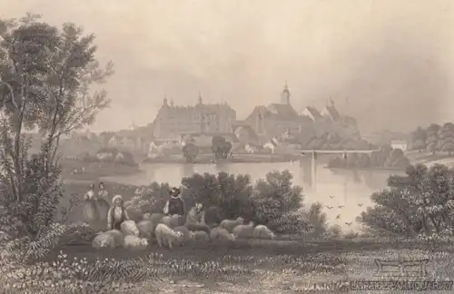 Neuburg in Bayern. aus Meyers Universum, Stahlstich. Kunstgrafik, 1850