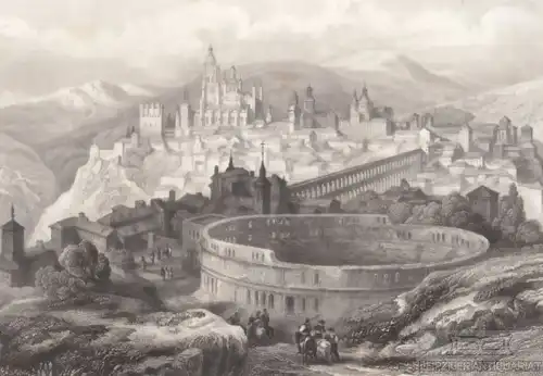 Segovia in Spanien. aus Meyers Universum, Stahlstich. Kunstgrafik, 1850